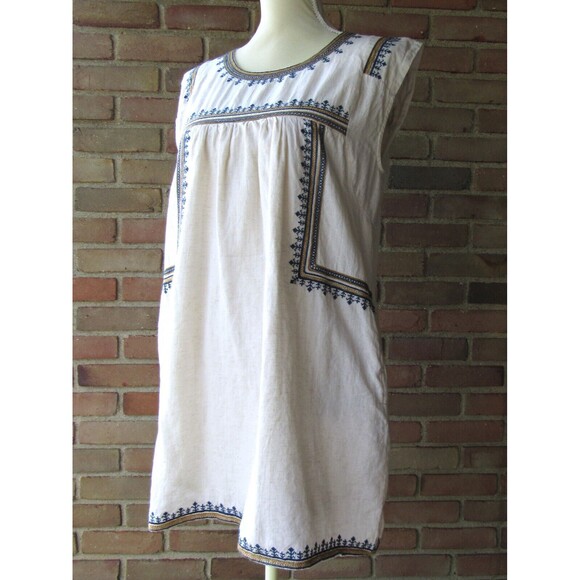 World Market Women S/M Cotton Linen Tunic Mini Dress Embroidered Boho Chic Ivory - Picture 4 of 11